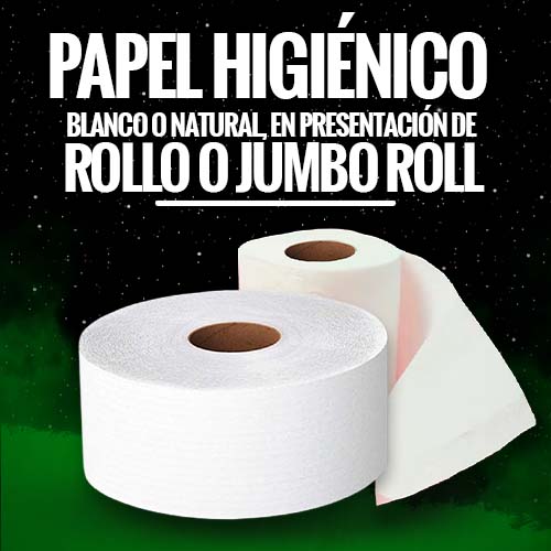 Papel higiénico blanco o natural, en presentación de rollo o Jumbo Roll