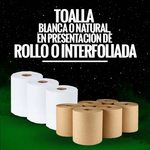 Toalla blanca o natural, en presentación de rollo o interfoliada